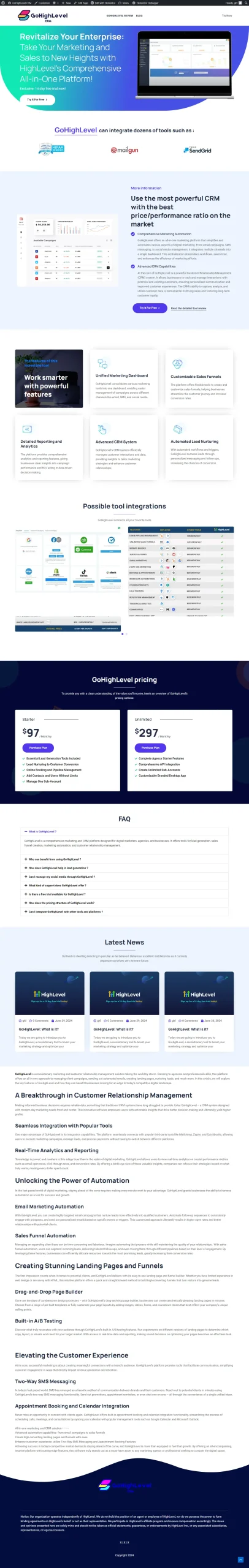Gohighlevel CRM landing page